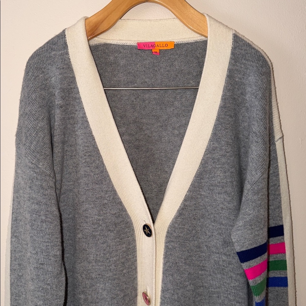 Vilagallo Cardigan Sweater 4 Stripes Size M - Picture 3 of 9